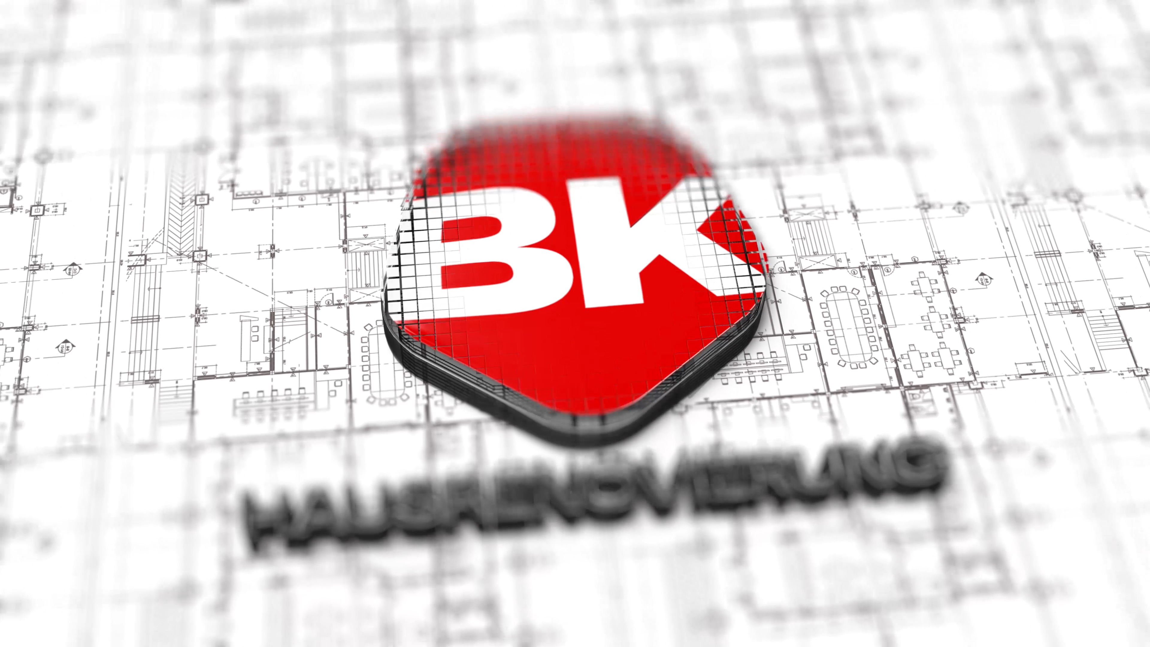 BK Hausrenovierung - Logo auf einem Bauplan